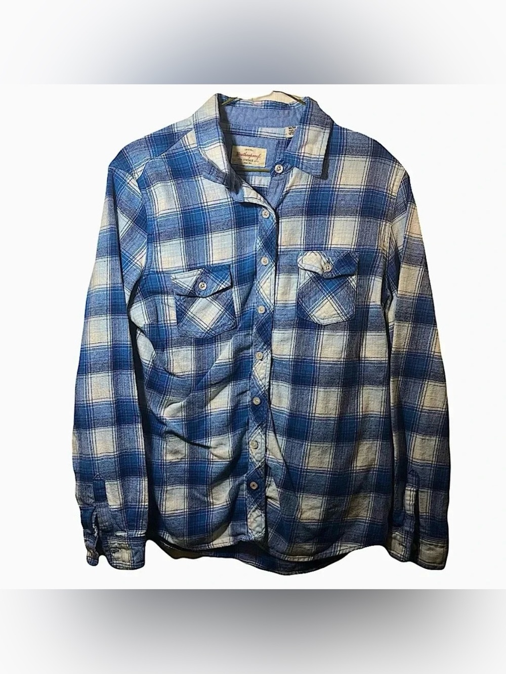 Weatherproof Vintage Blue Plaid Button-Up Shirt Men’s Medium NWOT